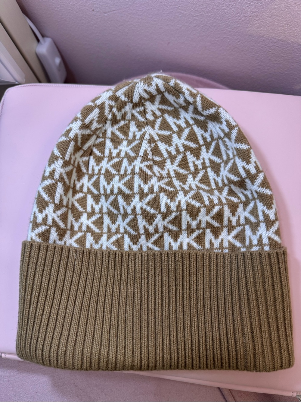 MICHAEL Michael Kors Kids Tan & White MK Logo Beanie